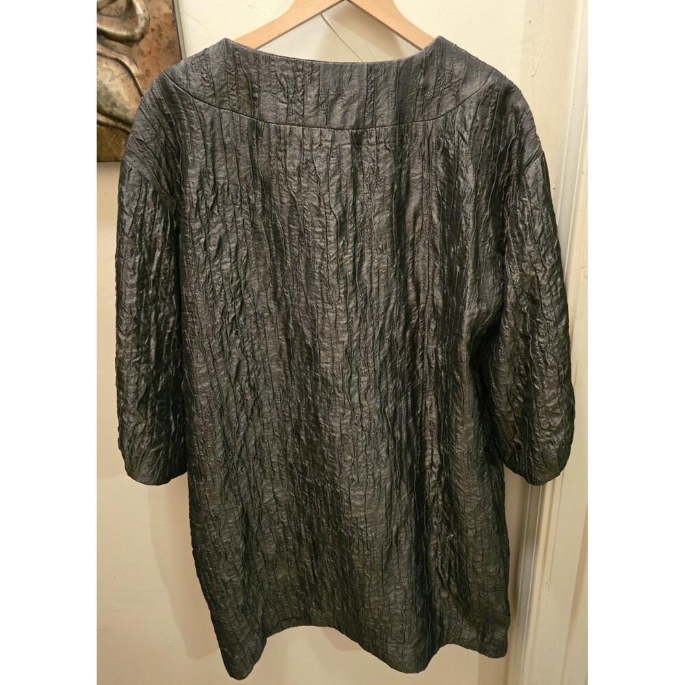 Apostrophe Textured Button Front Jacket Black 3/4… - image 5